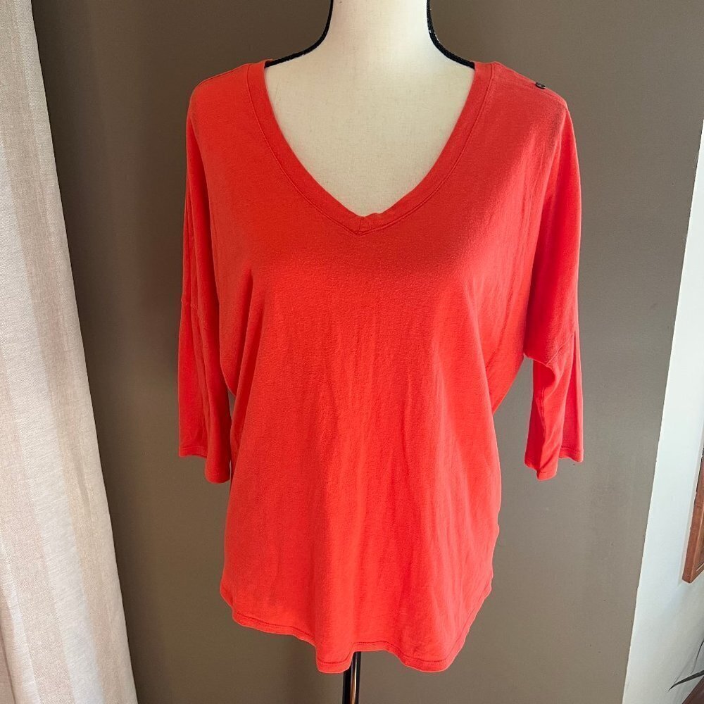Express Orange V neck & V Back, Oversized blouse, Size Large